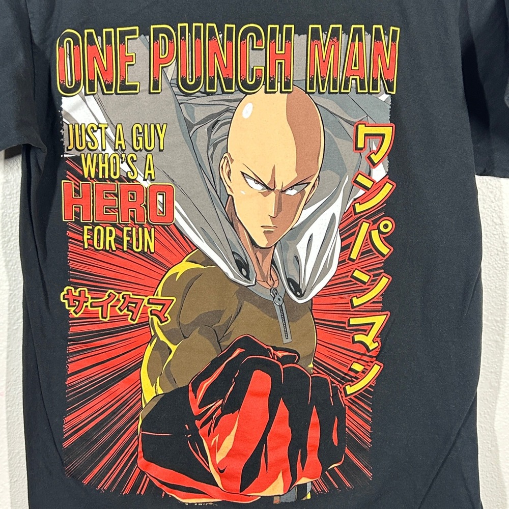 Ripple Junction One Punch Man Saitama Graphic T-Shirt Mens Medium Black Anime